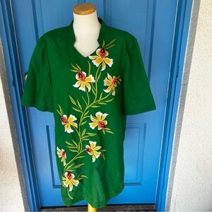 Vintage Short Sleeve Green Orchid Top